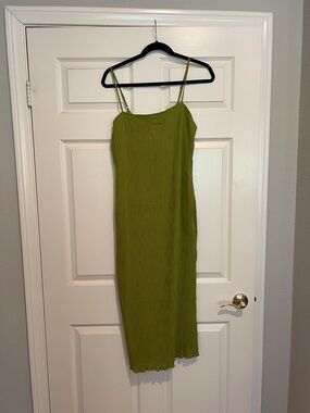 T.J.Maxx Olive Green Ribbed Slip Midi Dress
